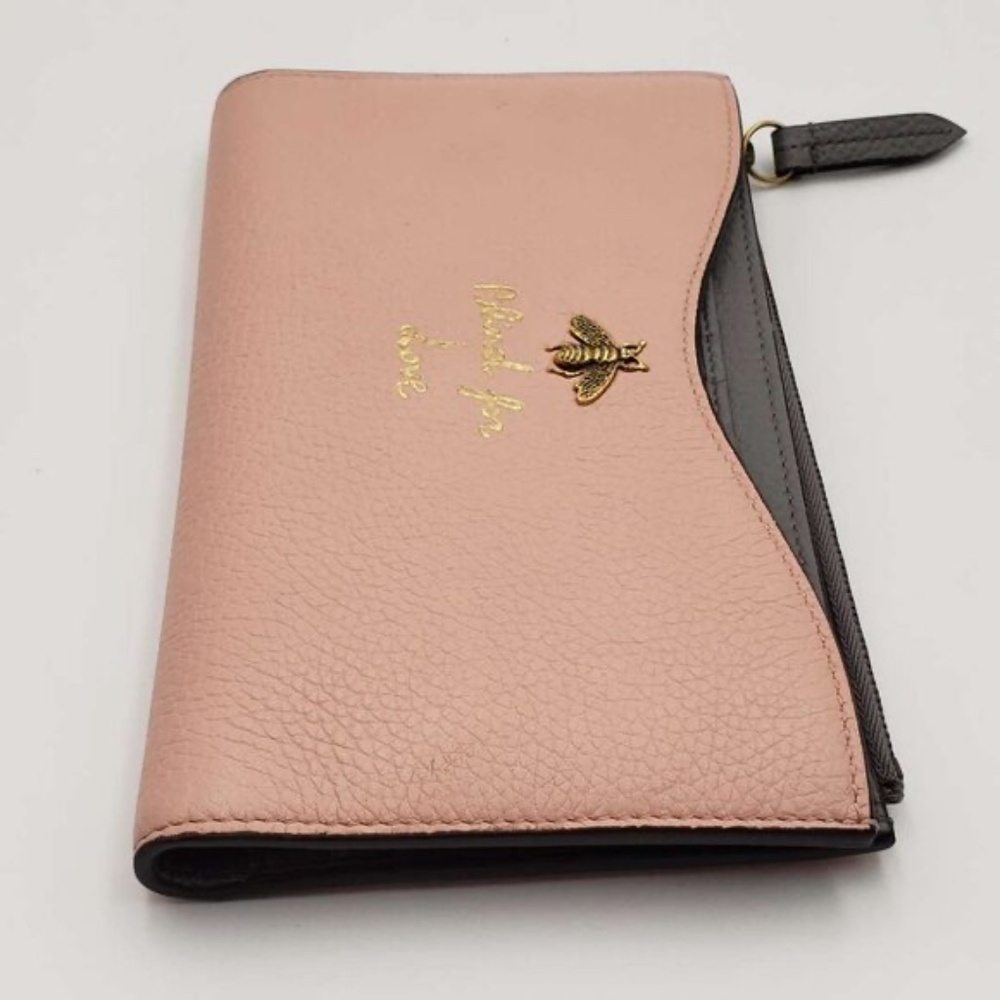 Authentic Gucci Bee Logo Pink Leather Zip Wallet Clutch|Luxury Designer Wristlet - Picture 6 of 15